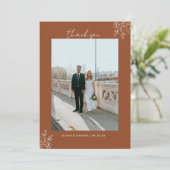 Elegant Boho Floral Terracotta Photo Wedding Bedankkaart (Staand voorkant)