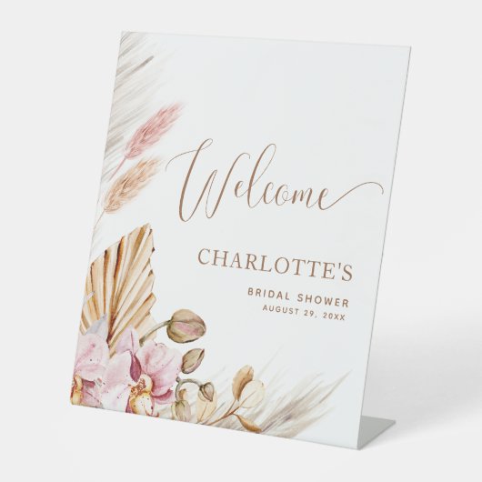 Elegant Boho Floral | Trouwdouche voetstuk teken Reclamebord Met Voetstuk (Voorkant)