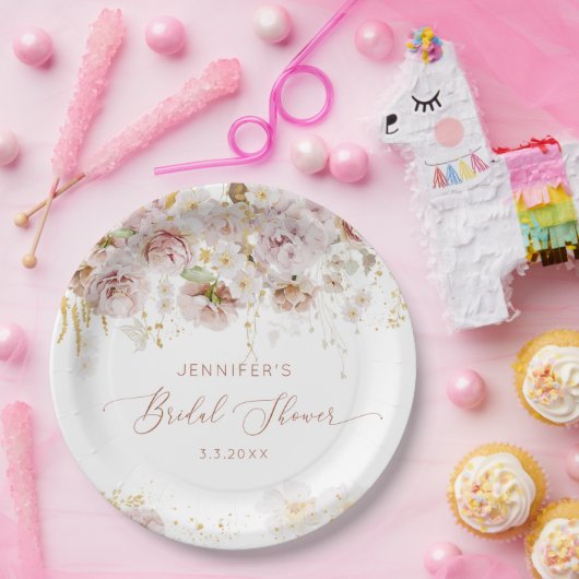 Elegant boho floral vrijgezellenfeest papieren bordje (Feest)