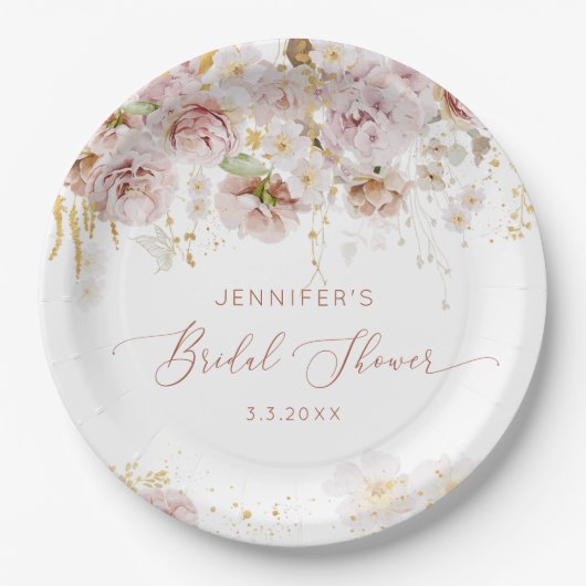 Elegant boho floral vrijgezellenfeest papieren bordje (Voorkant)