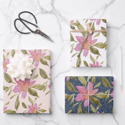 Elegant Boho Floral Waterverf Handgeschilderd Inpakpapier Vel (Voorkant)