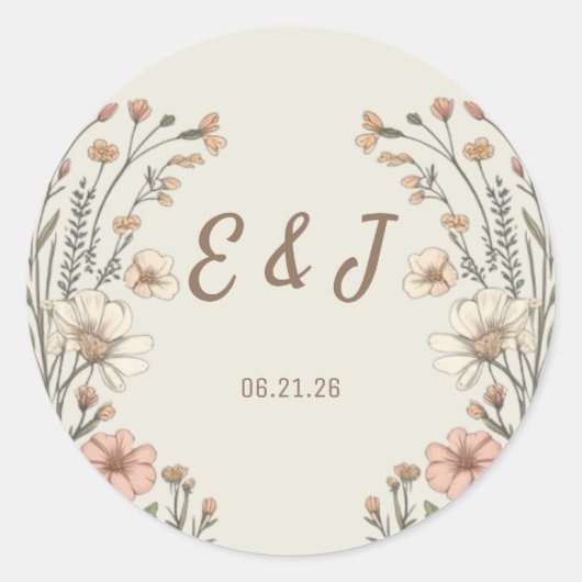 Elegant Boho Floral Wedding Classic Round Sticker (Voorkant)