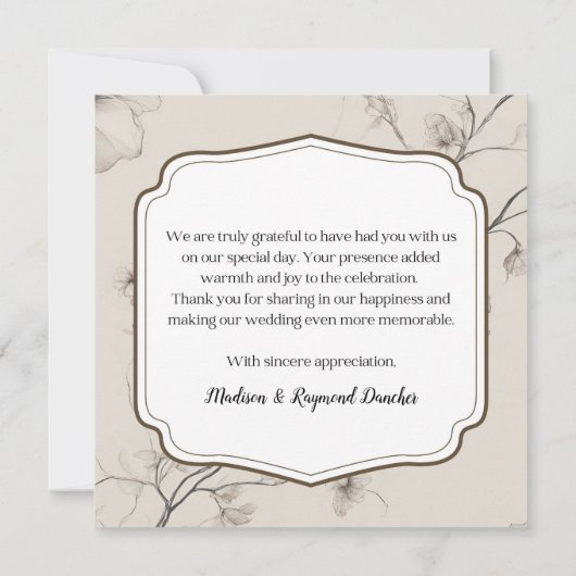 Elegant Boho Floral Wedding Hartelijk dank Kaart (Achterkant)