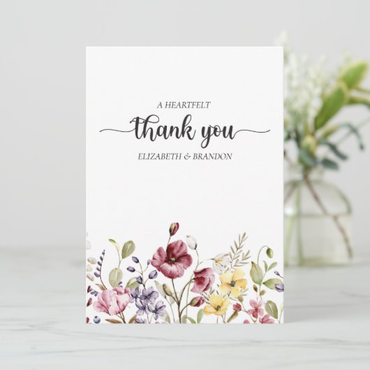 Elegant Boho Floral Wedding Hartelijk dank Kaart (Staand voorkant)