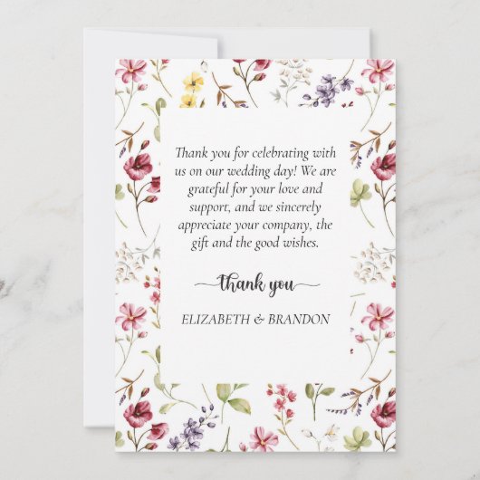 Elegant Boho Floral Wedding Hartelijk dank Kaart (Achterkant)