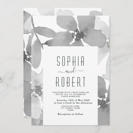 Elegant Boho Floral Wedding Invitation Kaart (Voorkant / Achterkant)