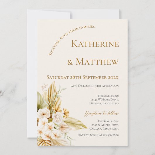 Elegant Boho Floral Wedding Kaart (Voorkant)