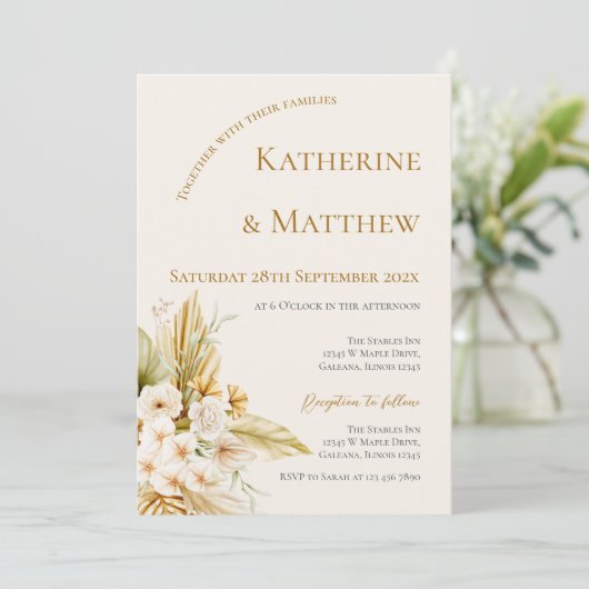 Elegant Boho Floral Wedding Kaart (Staand voorkant)