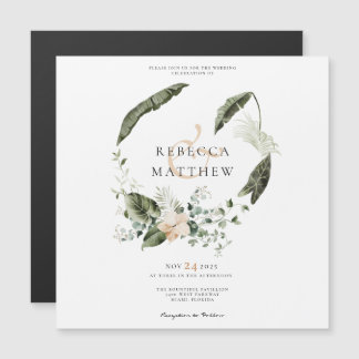 Elegant Boho Floral Wedding Magnetic Kaart