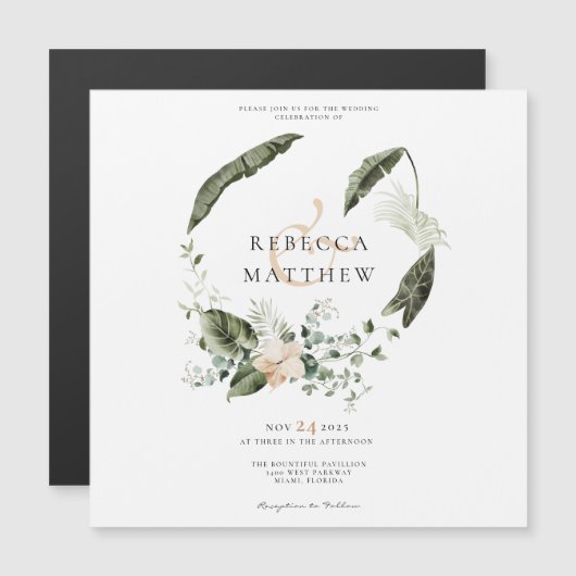 Elegant Boho Floral Wedding Magnetic Kaart (Voorkant / Achterkant)