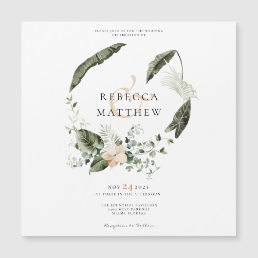 Elegant Boho Floral Wedding Magnetic Kaart (Voorkant)