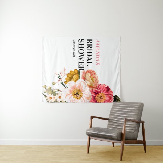 Elegant Boho Floral Wedding Photo Booth Backdrop Wandkleed (In Situ (horizontaal))