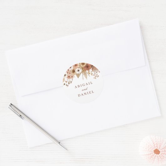 Elegant Boho Floral Wedding  Ronde Sticker (Envelop)