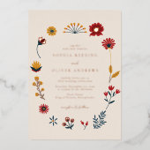 Elegant Boho Floral Wedding Roos Gold Folie Uitnodiging (Voorkant)