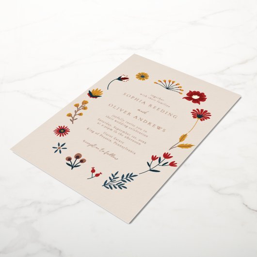 Elegant Boho Floral Wedding Roos Gold Folie Uitnodiging (Gedraaid)