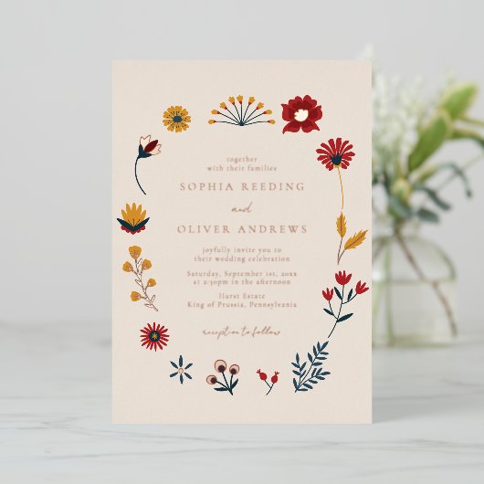 Elegant Boho Floral Wedding Roos Gold Folie Uitnodiging (Staand Voorkant)