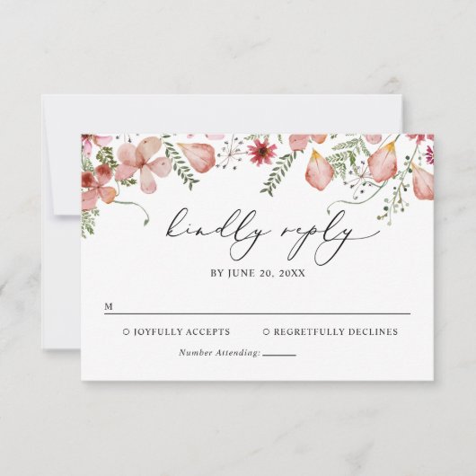 Elegant Boho Floral Wedding RSVP Kaart (Voorkant)