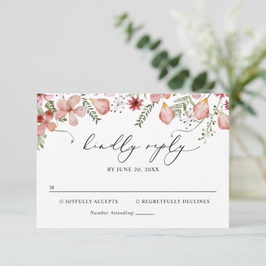 Elegant Boho Floral Wedding RSVP Kaart (Staand voorkant)