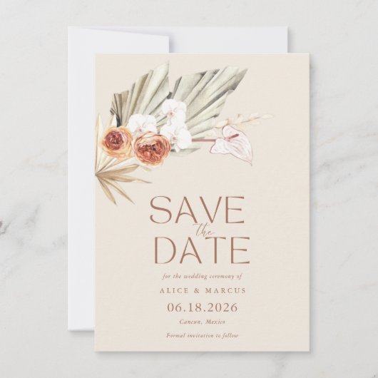 Elegant Boho Floral Wedding Save The Date (Voorkant)