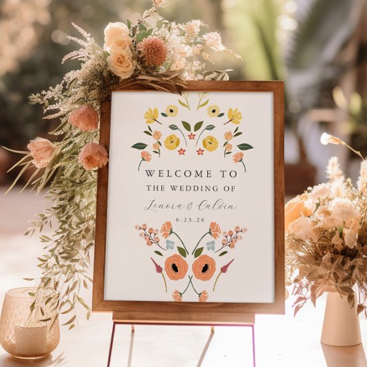 Elegant Boho Floral Wedding Welkomstteken Poster