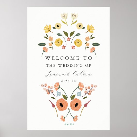Elegant Boho Floral Wedding Welkomstteken Poster (Voorkant)