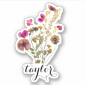 Elegant Boho Floral Wildflower Aangepaste Naam Sti Sticker (Voorkant)