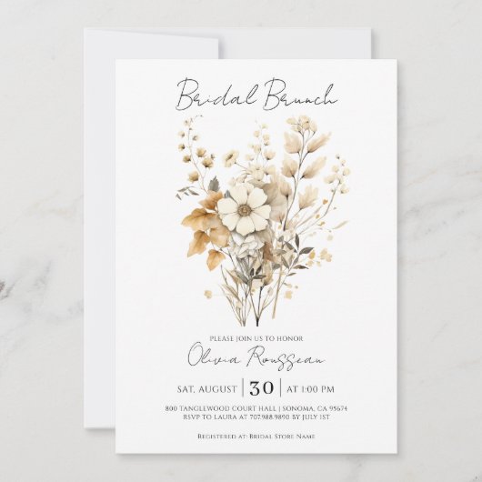 Elegant Boho Floral Wildflower Bridal Brunch Kaart (Voorkant)