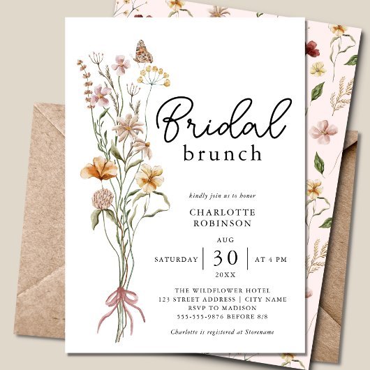 Elegant Boho Floral Wildflower Bridal Brunch Kaart