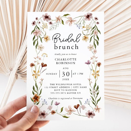 Elegant Boho Floral Wildflower Bridal Brunch Kaart