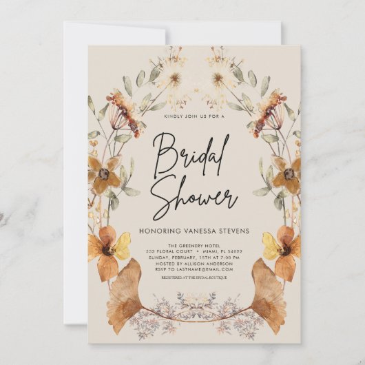 Elegant Boho Floral Wildflower Vrijgezellenfeest Kaart (Voorkant)