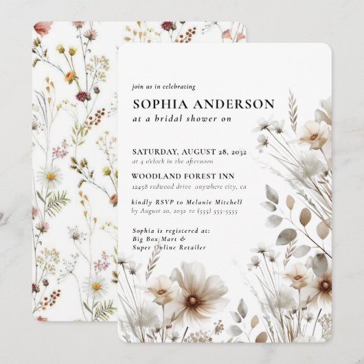 Elegant Boho Floral Wildflower Vrijgezellenfeest Kaart (Voorkant / Achterkant)