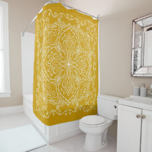 Elegant Boho Flourish Pattern Mustard Yellow Douchegordijn