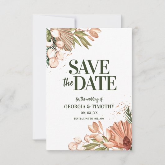 Elegant Boho Flowers Lijst Save The Date (Voorkant)