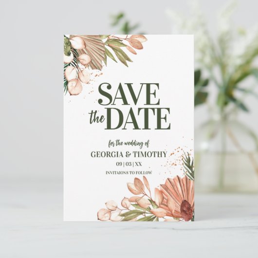 Elegant Boho Flowers Lijst Save The Date (Staand voorkant)