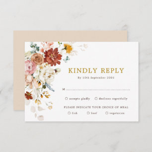 Elegant Boho Garden Flower Bouquet Wedding RSVP Kaart