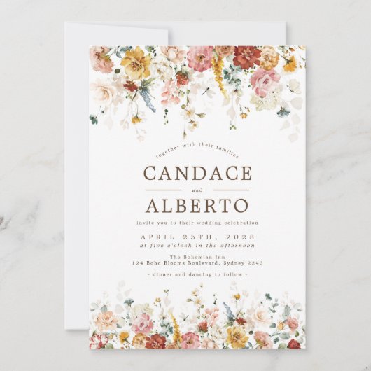 Elegant Boho Garden Flowers Wedding Party Kaart (Voorkant)