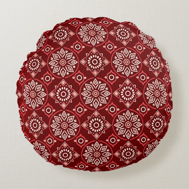 Elegant  Boho geometrisch bloemenpatroon Rond Kussen (Voorkant)