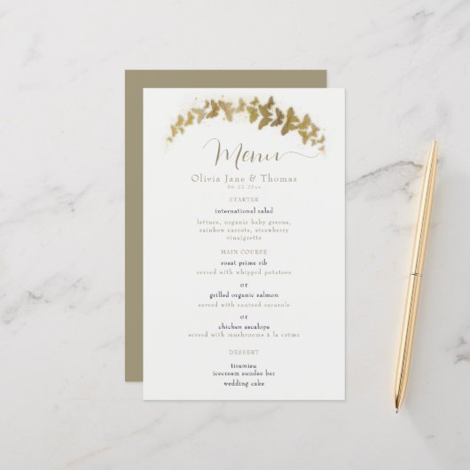 Elegant Boho Gold Butterflies Classy Wedding Menu (Voorkant / Achterkant in situ)