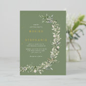 Elegant Boho Gold Foil Waterverf Groen Bruiloft Folie Uitnodiging (Staand Voorkant)