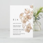 Elegant Boho Gold Ginko & Palm Minimalist Wedding Kaart (Staand voorkant)