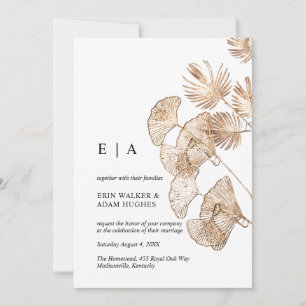 Elegant Boho Gold Ginko & Palm Minimalist Wedding Kaart