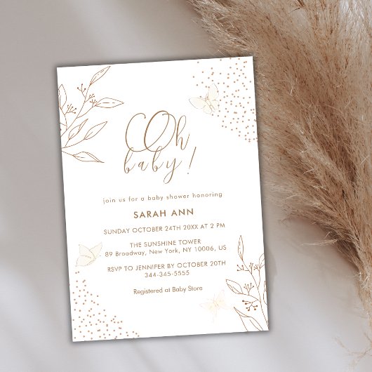 Elegant Boho Gold Leaves Vlinder Baby shower Kaart