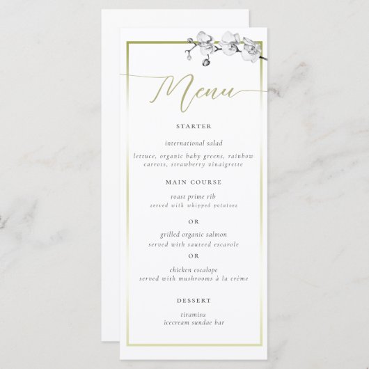 Elegant Boho Gold Lijst BW Orchids Vrijgezellenfee Menu (Voorkant / Achterkant)