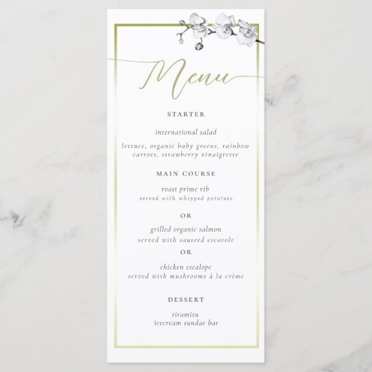 Elegant Boho Gold Lijst BW Orchids Vrijgezellenfee Menu (Voorkant)