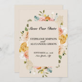 Elegant Boho Gold Pink Floral Save the Date Kaart (Voorkant / Achterkant)