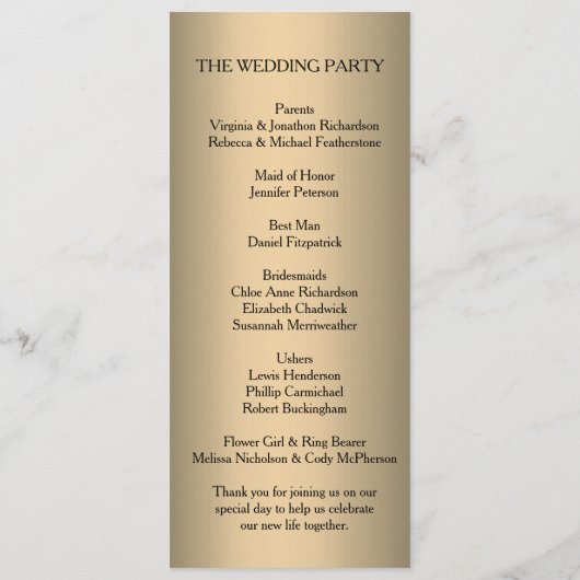 Elegant Boho Golden Floral bruiloft programma Programmakaart (Achterkant)