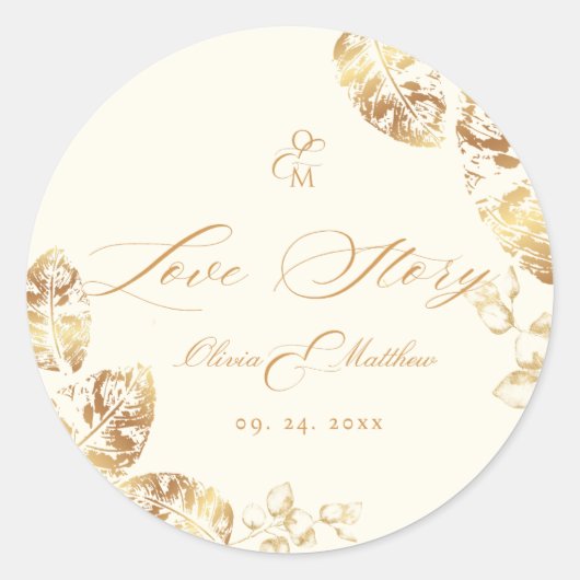 Elegant Boho | Gouden herfstbruiloft Ronde Sticker (Voorkant)