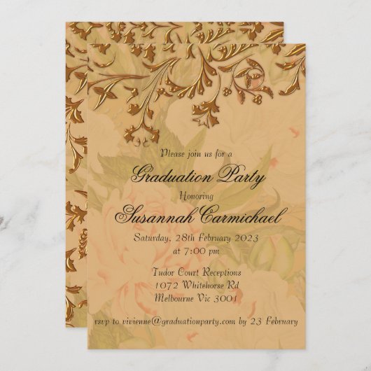 Elegant Boho  Graduation Party Invitation Kaart (Voorkant / Achterkant)