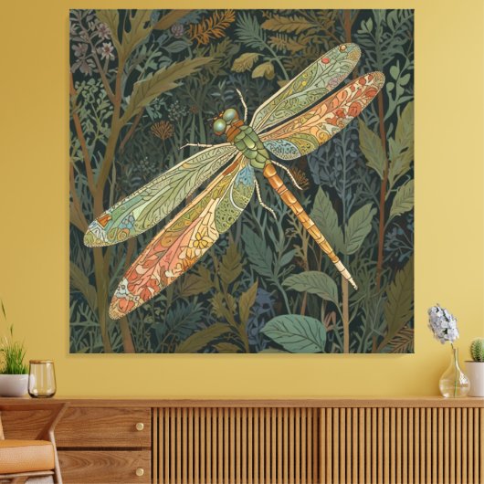 Elegant boho green dragonfly canvas afdruk (Insitu (Woonkamer))