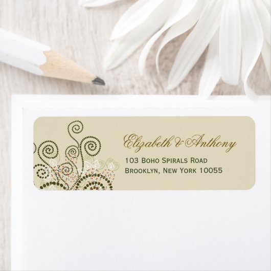 Elegant Boho Green Spirals Wedding Adresetiketten Etiket (Insitu)